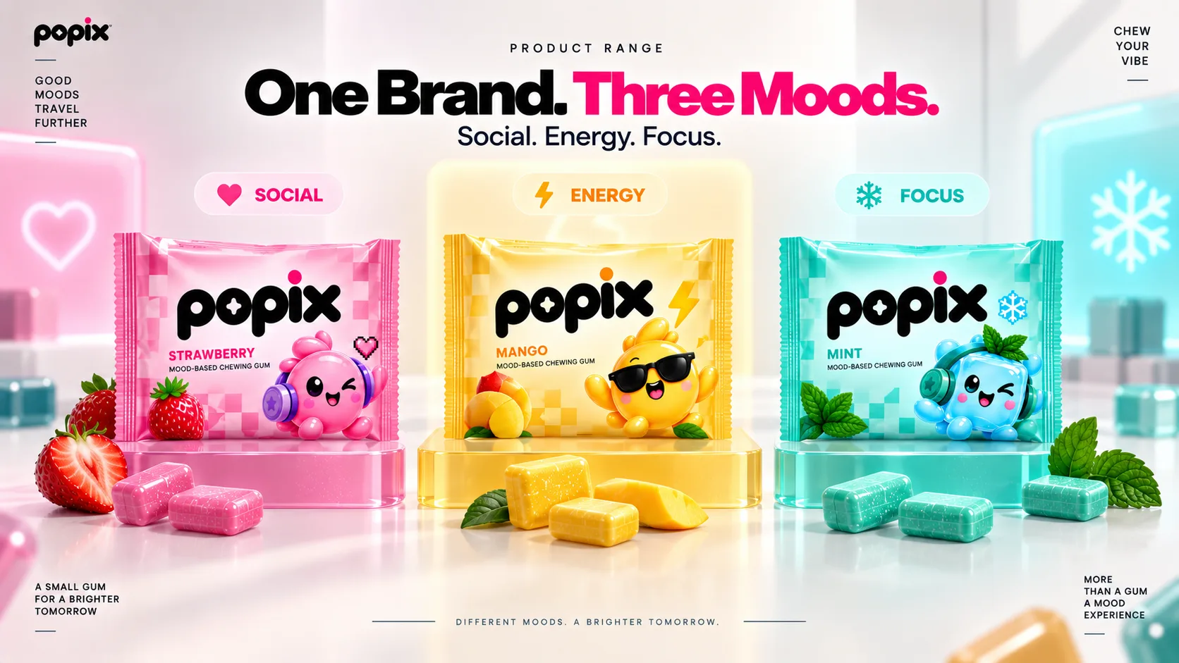 Popix Gum — Packaging Design packaging & visual design mockup 11 by Raghav Chopra